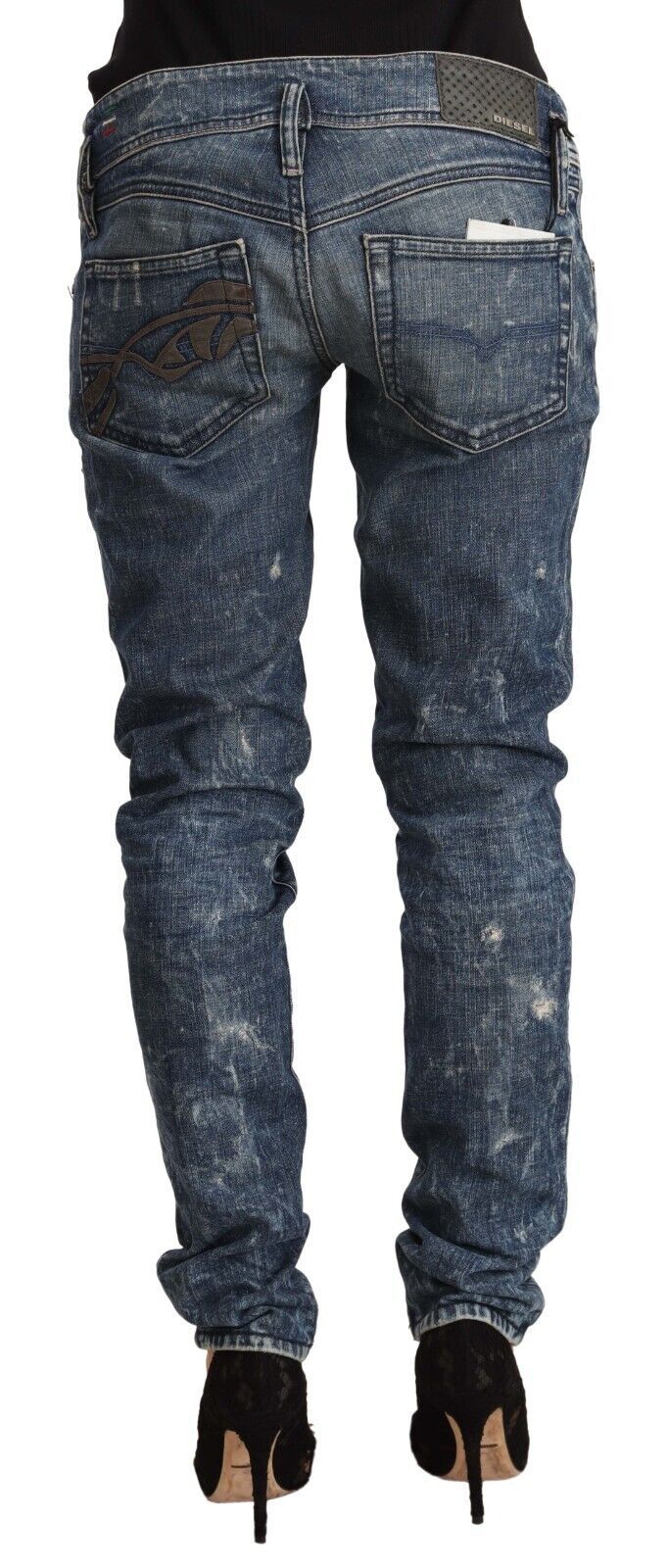 Diesel Blue Distressed Low Waist Cotton Denim Skinny Jeans