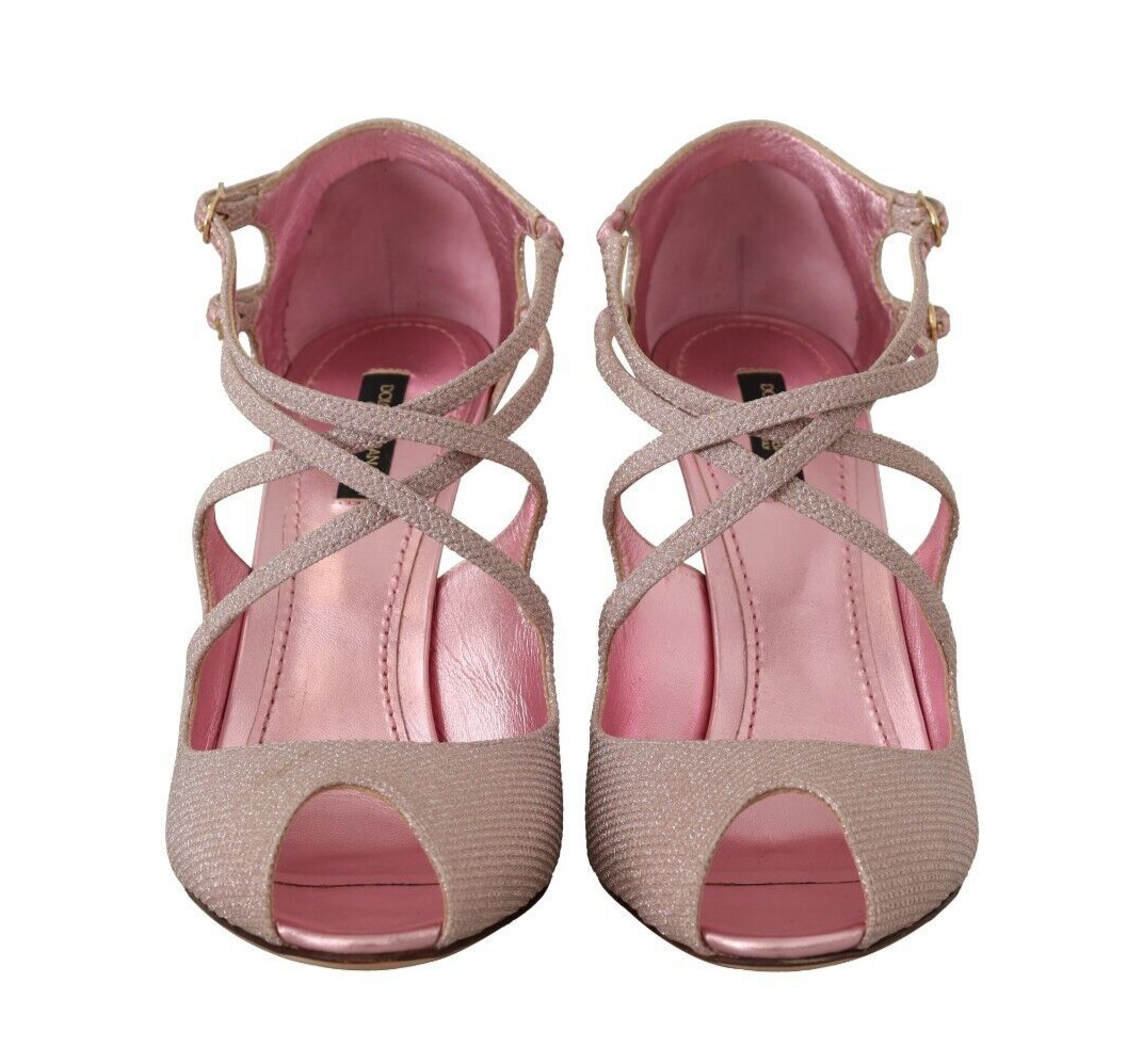 Dolce & Gabbana Pink Glittered Strappy Heels Sandals Shoes