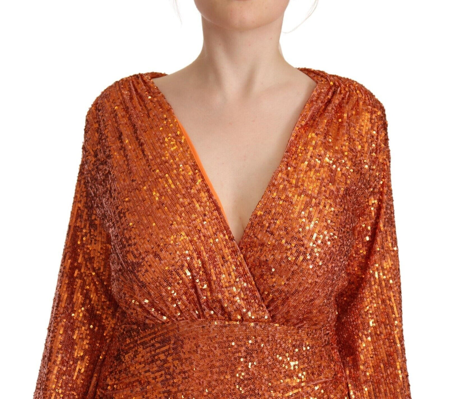 Aniye By Orange Sequined Long Sleeves Mini Sheath Wrap Dress