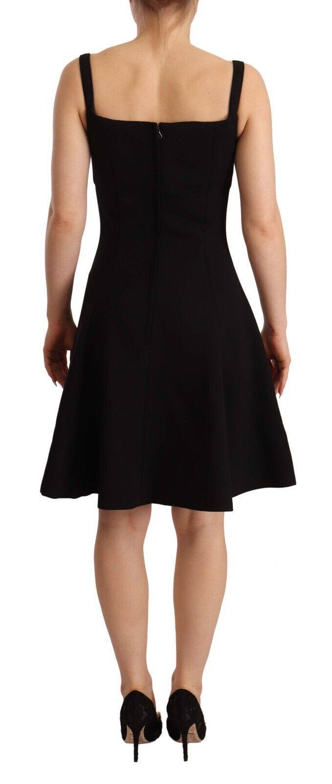 Dolce & Gabbana Black Fit Flare Wool Stretch Sheath Dress