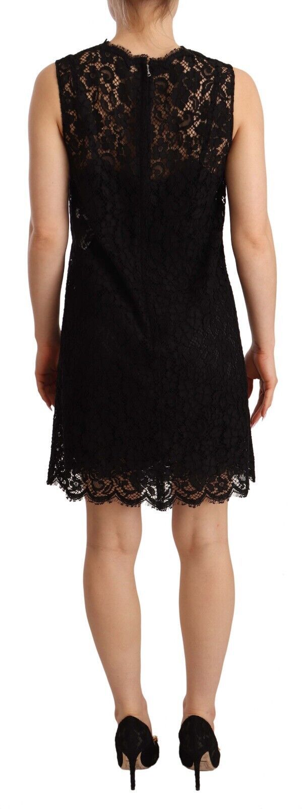 Dolce & Gabbana Black Floral Lace Sheath Sleeveless Mini Dress