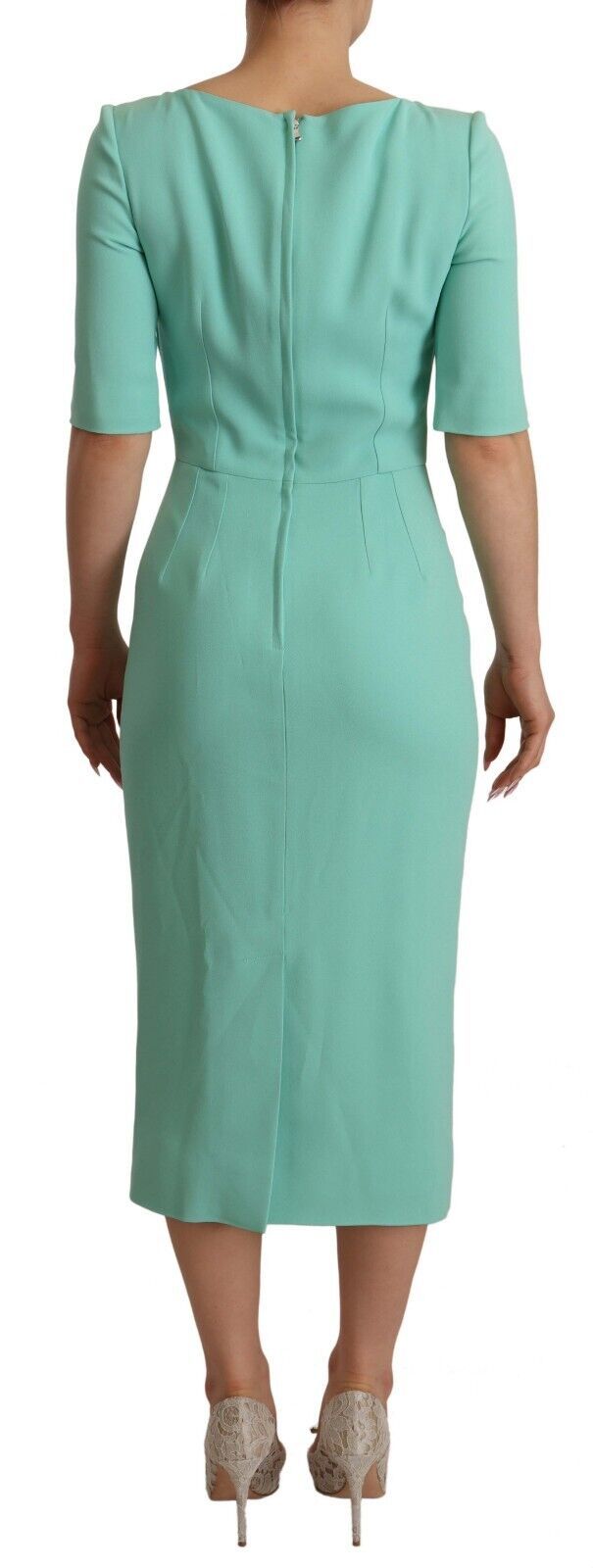 Dolce & Gabbana Mint Green Sheath Square Neckline Midi Dress