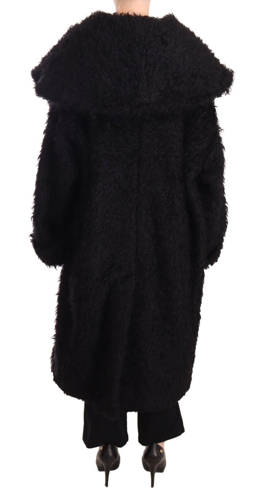 Dolce & Gabbana Black Mohair Fur Cape Trench Coat Jacket