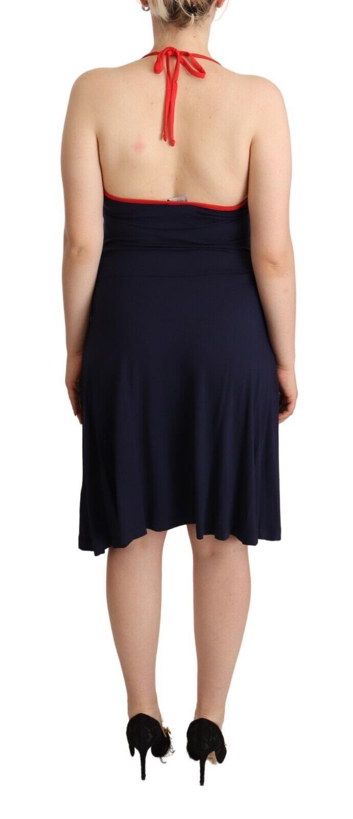 Roccobarocco Navy Blue Sleeveless Halter Sheath Midi Dress