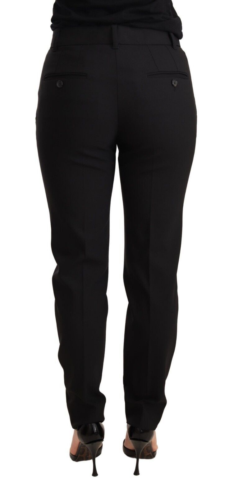 Dolce & Gabbana Black Tapered Women Trouser Virgin Wool Pants