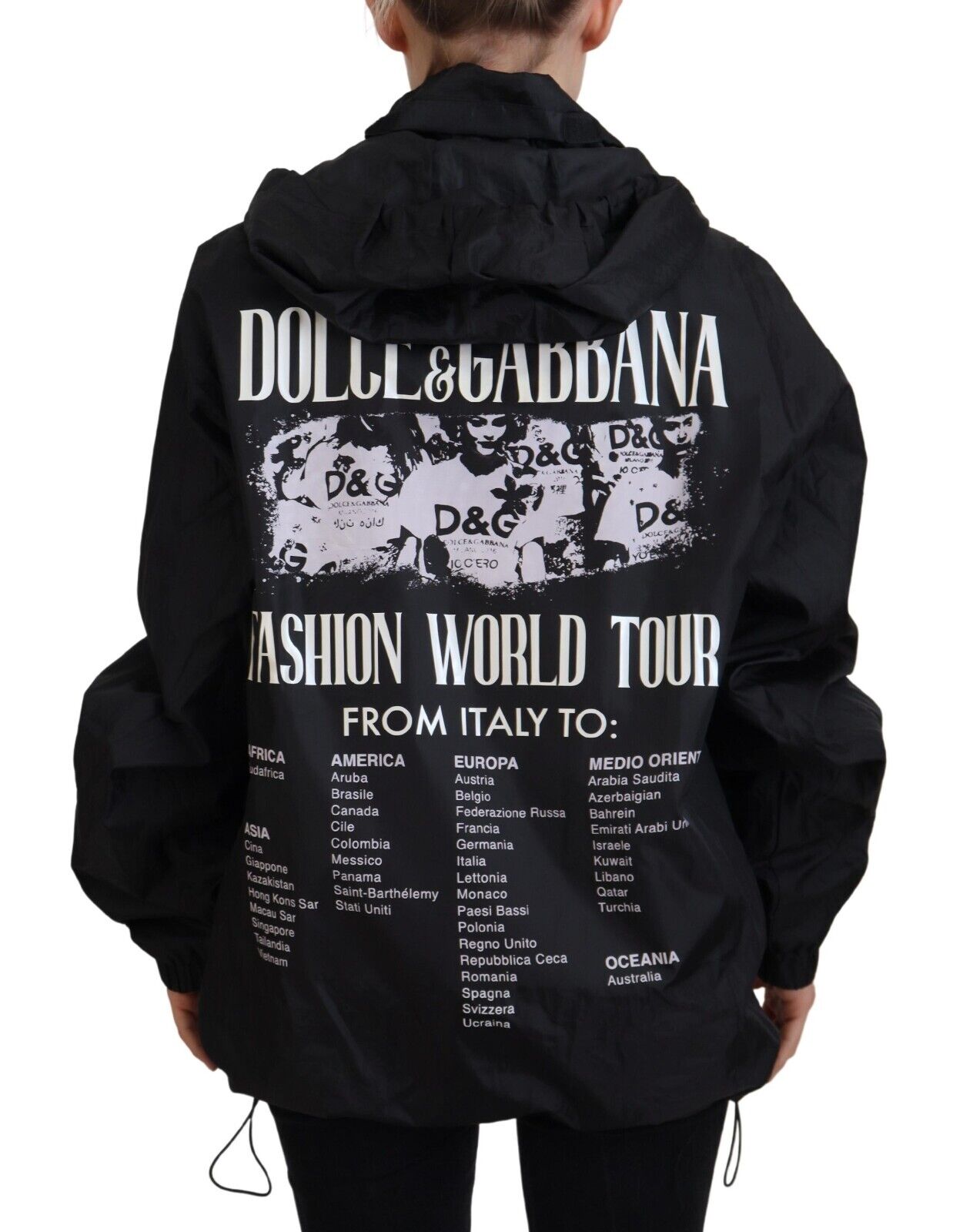 Dolce & Gabbana Black Printed Nylon Hooded Bomber Jacket