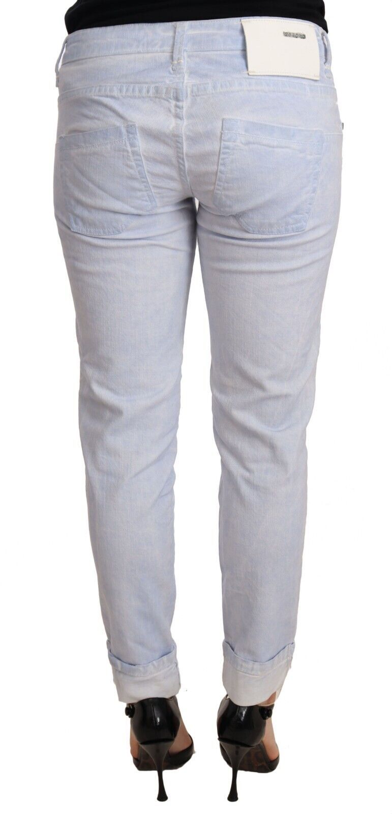 Acht Light Blue Cotton Folded Hem Denim Skinny Women Trouser Jeans