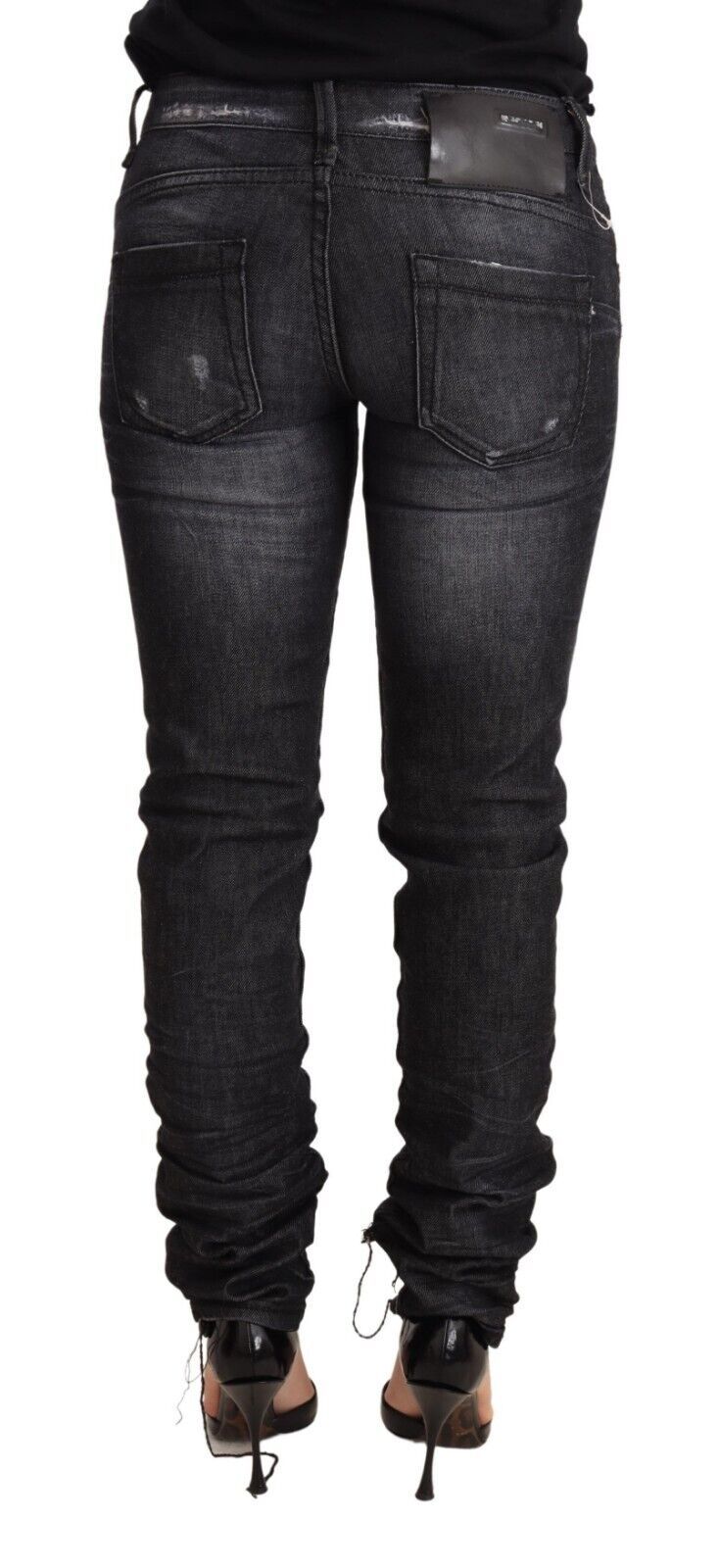 Acht Black Washed Cotton Low Waist Skinny Denim Trouser Jeans