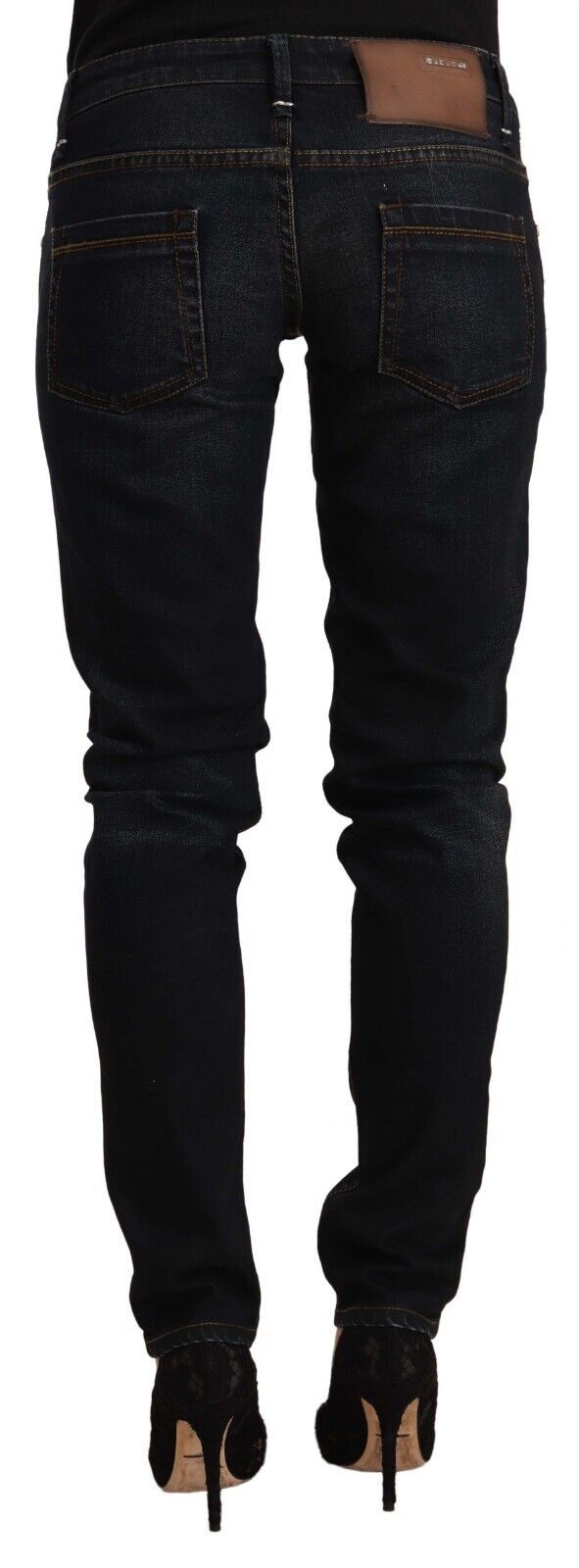 Acht Black Washed Cotton Low Waist Slim Fit Denim Jeans