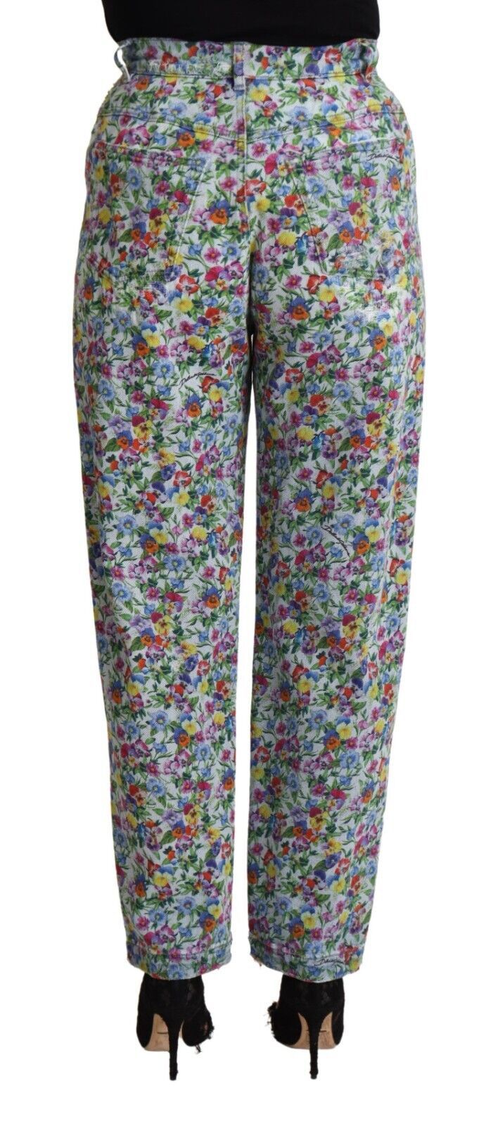 Dolce & Gabbana Blue Floral Print High Waist Denim Tapered Jeans