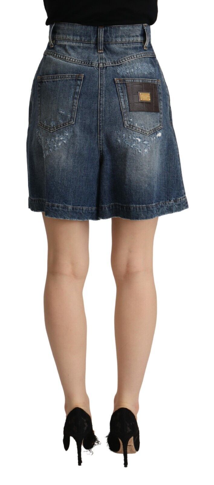 Dolce & Gabbana Blue Distressed Cotton High Waist Bermuda Shorts