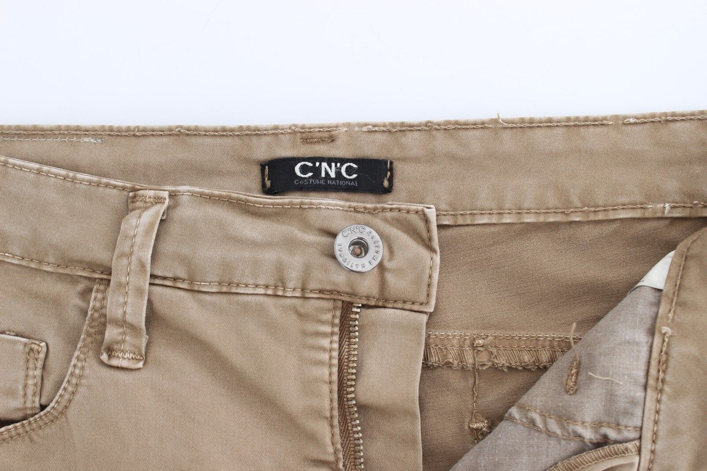 Costume National Beige Straight Leg Denim Pants Stretch Jeans