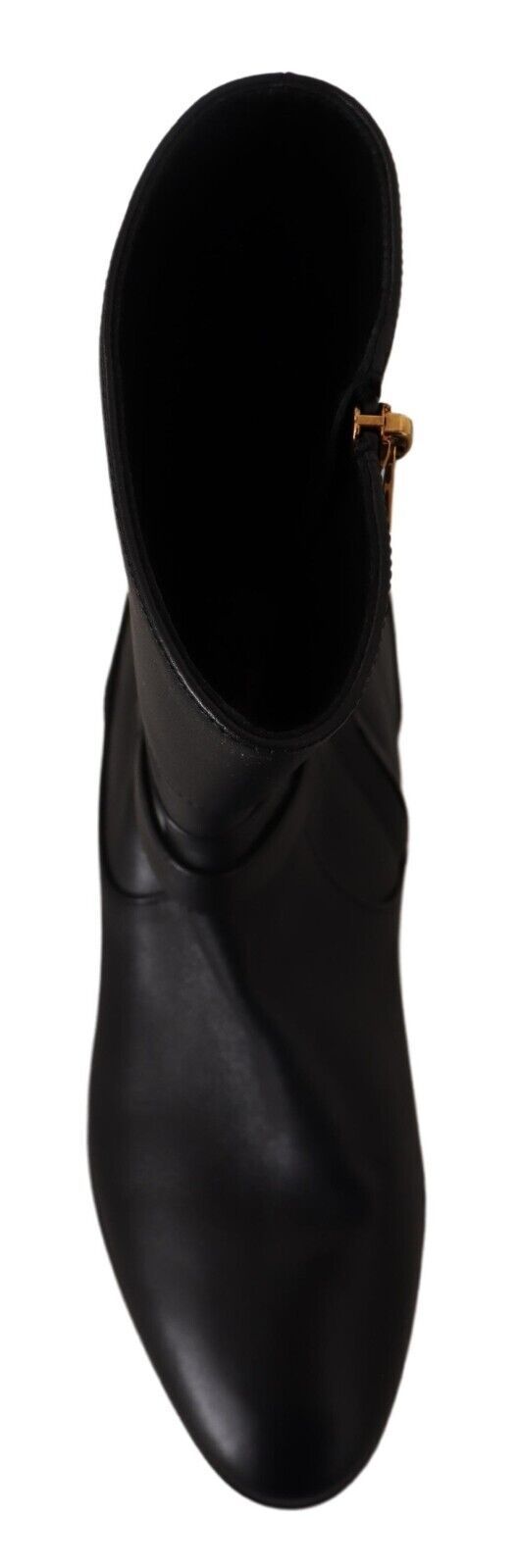 Dolce & Gabbana Black Leather Flats Logo Short Boots Shoes