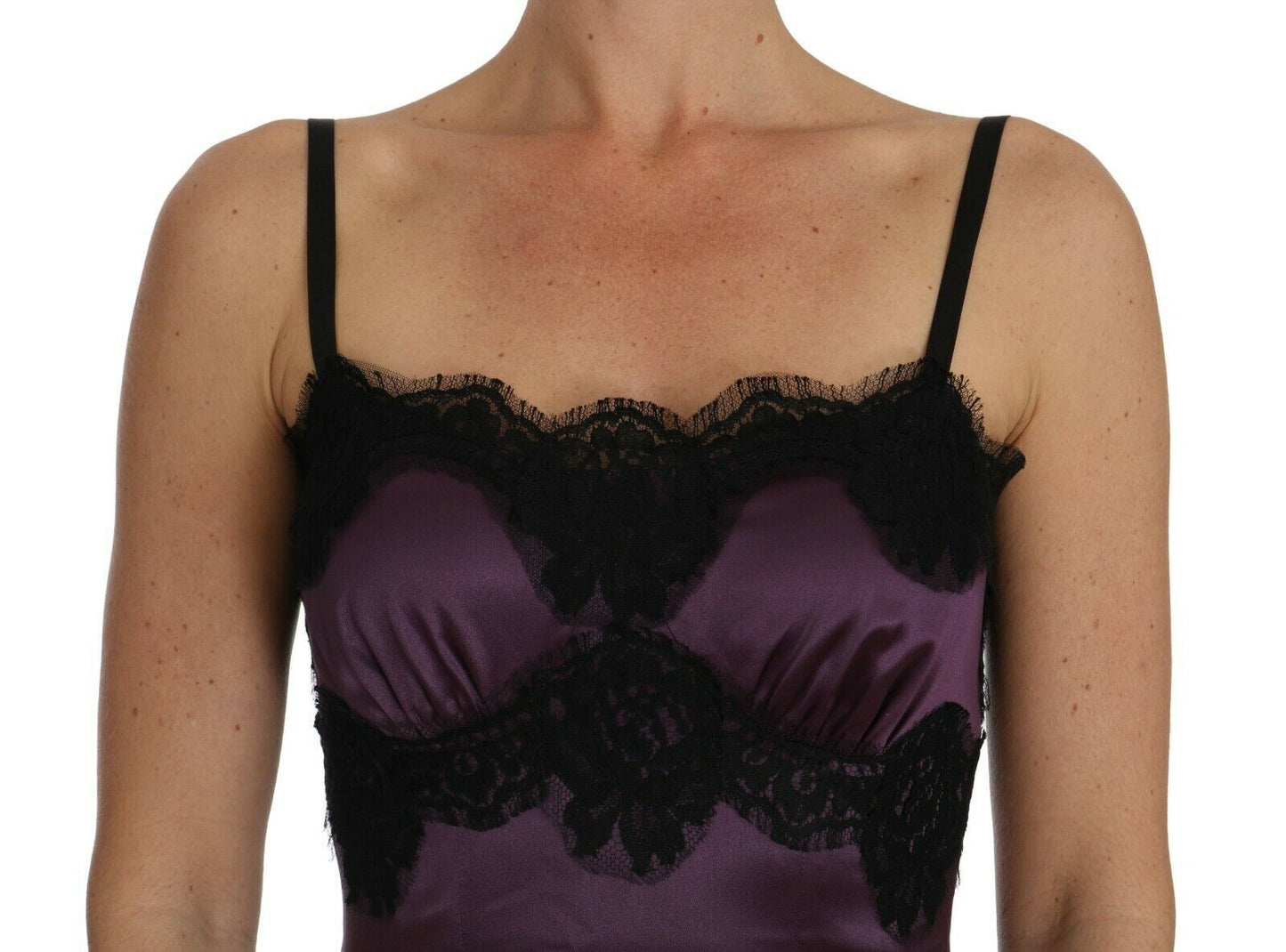 Dolce & Gabbana Purple Silk Stretch Black Lace A-Line Dress