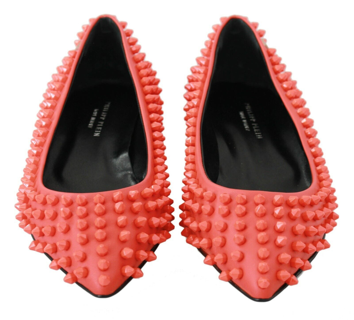 Philipp Plein Orange Leather Ballerina WHAT I DO Flats Shoes