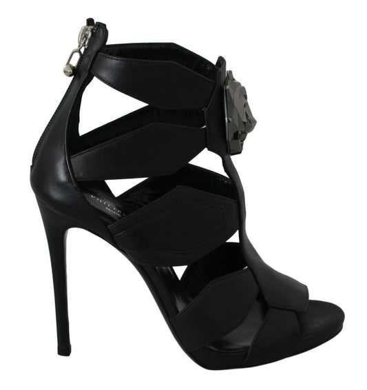 Philipp Plein Black Leather High Heels Bat Stiletto Shoes