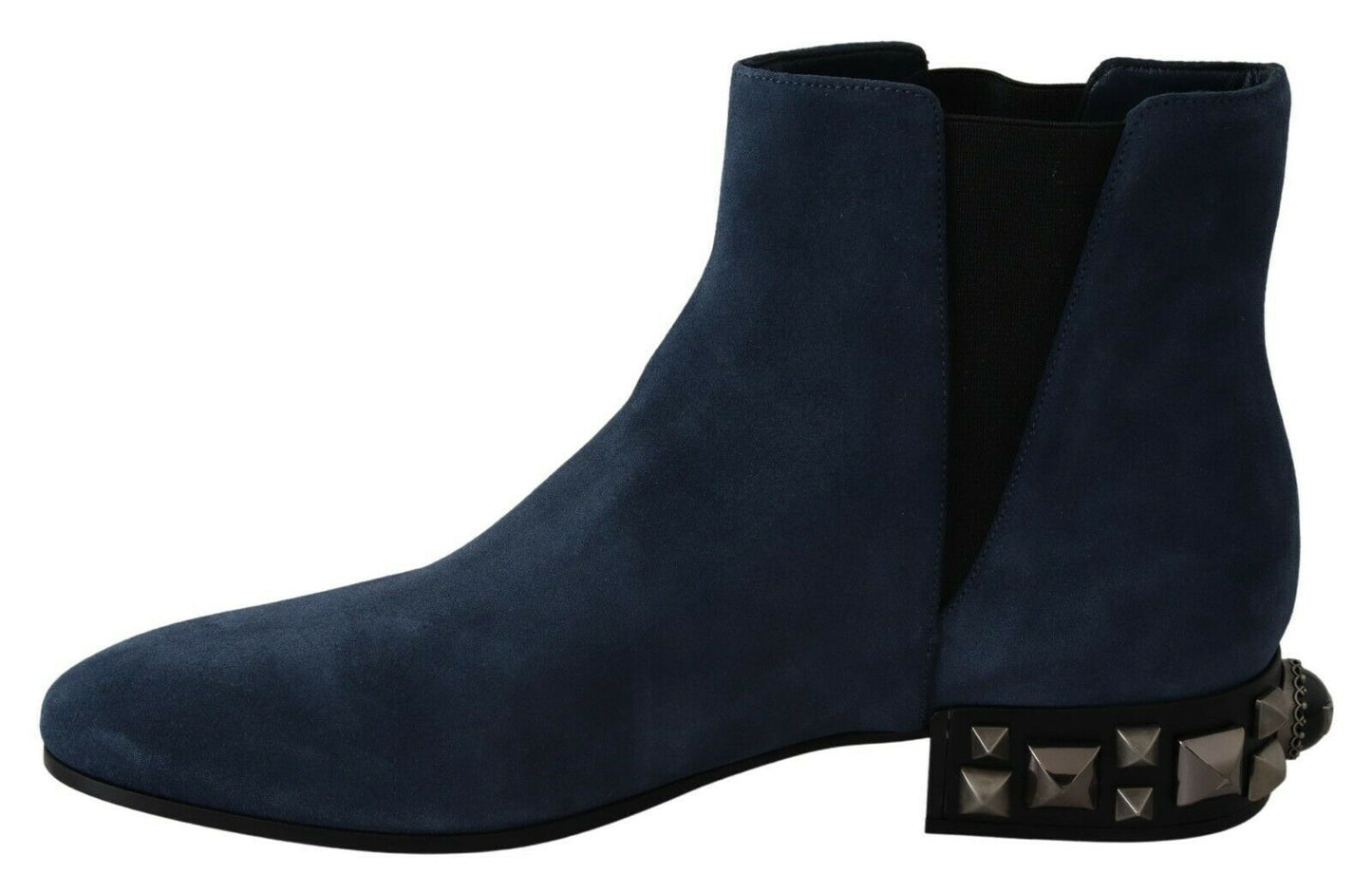 Dolce & Gabbana Blue Suede Embellished Studded Boots Shoes