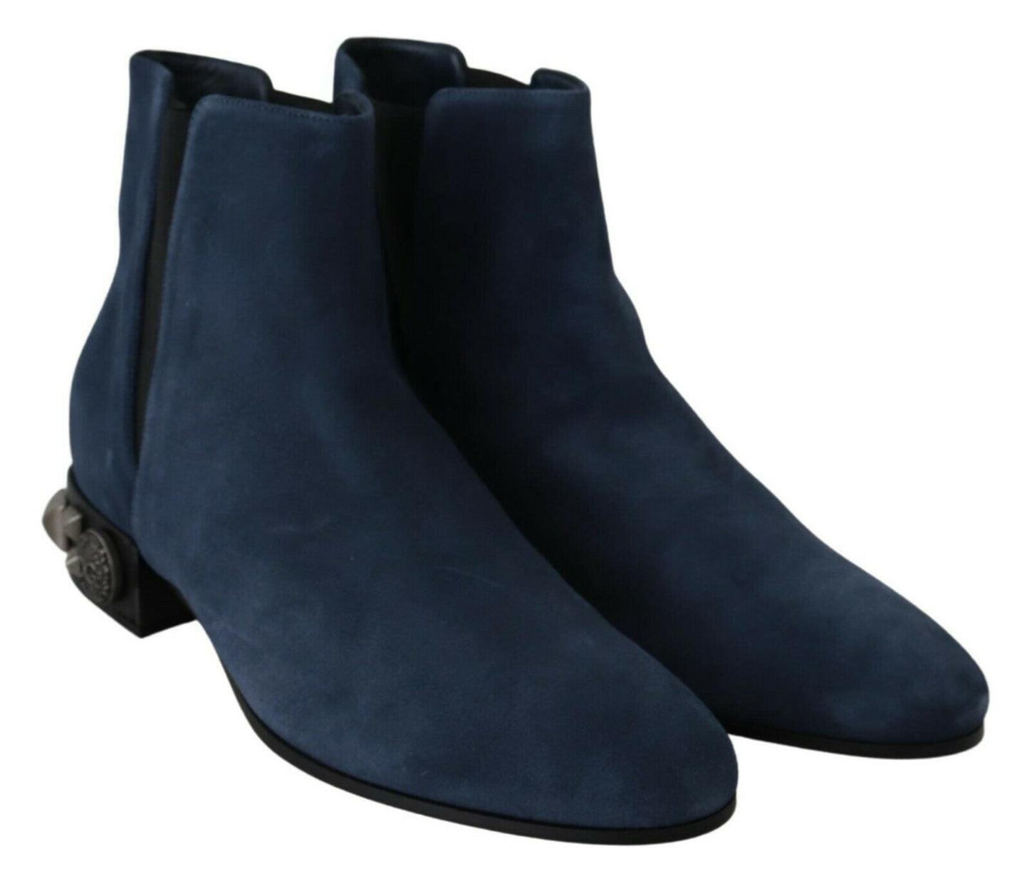 Dolce & Gabbana Blue Suede Embellished Studded Boots Shoes