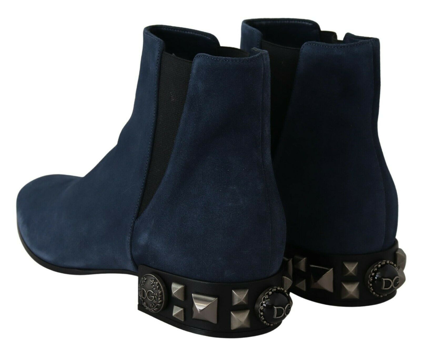 Dolce & Gabbana Blue Suede Embellished Studded Boots Shoes