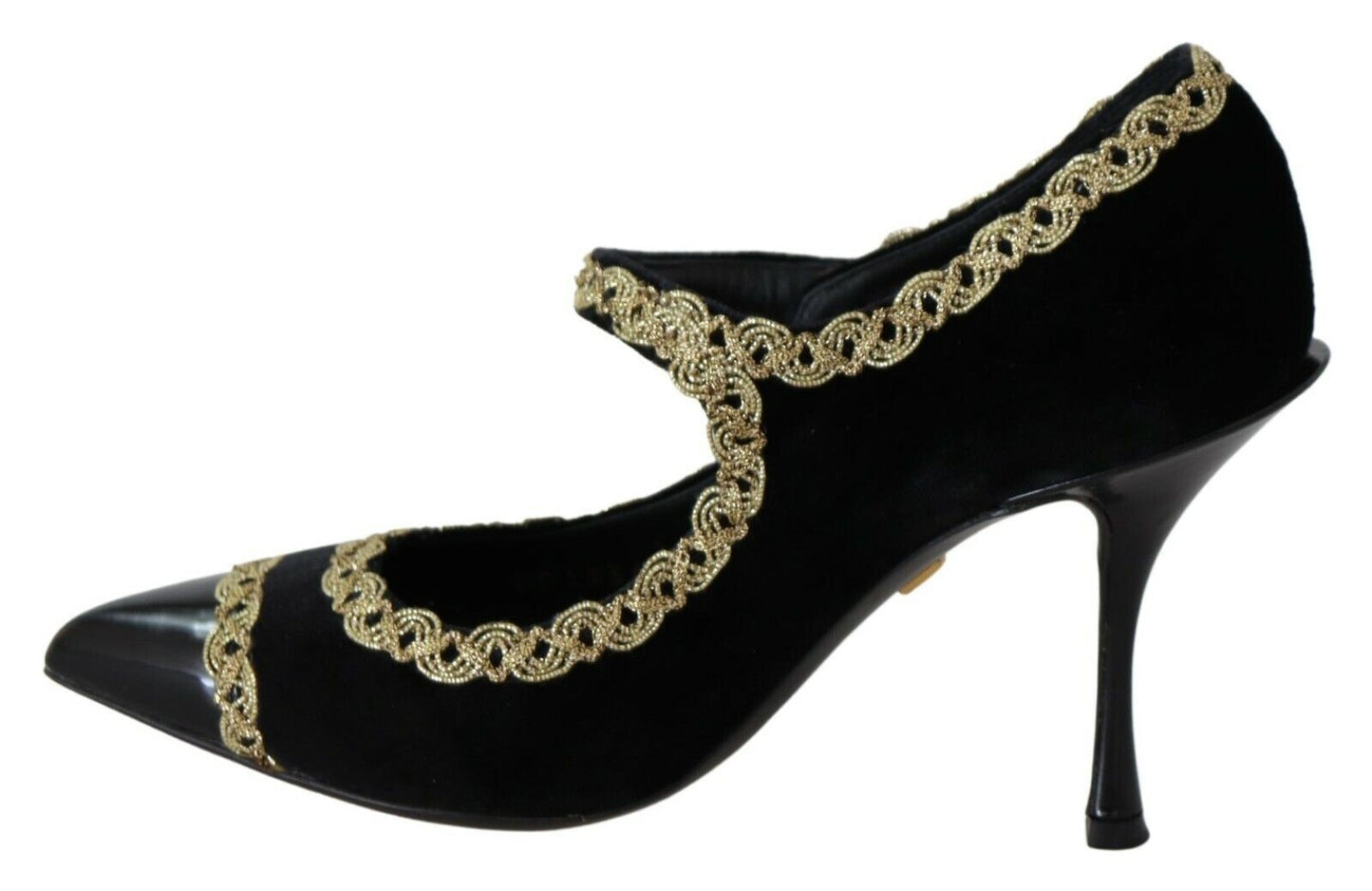 Dolce & Gabbana Black Embellished Velvet Mary Jane Pumps Shoes