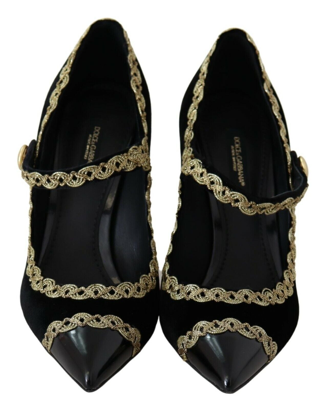 Dolce & Gabbana Black Embellished Velvet Mary Jane Pumps Shoes