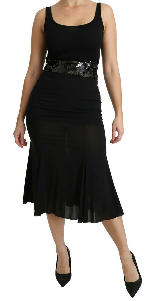 Dolce & Gabbana Black Mermaid High Waist Midi Silk Skirt