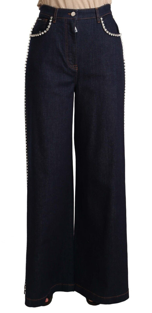 Dolce & Gabbana Dark Blue Crystal Embellished Flare Jeans