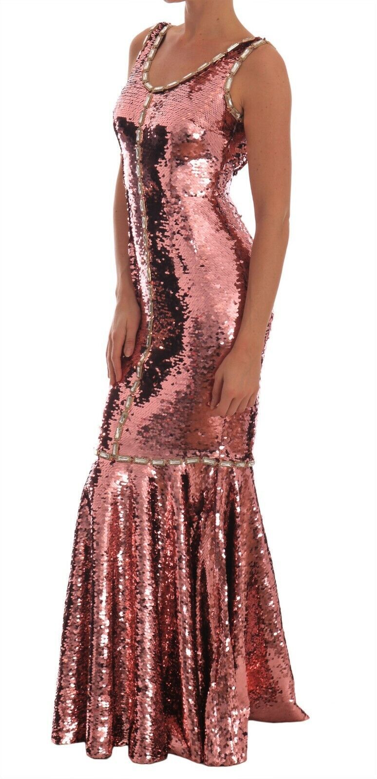 Dolce & Gabbana Pink Sequined Sheath Crystal Dress Gown