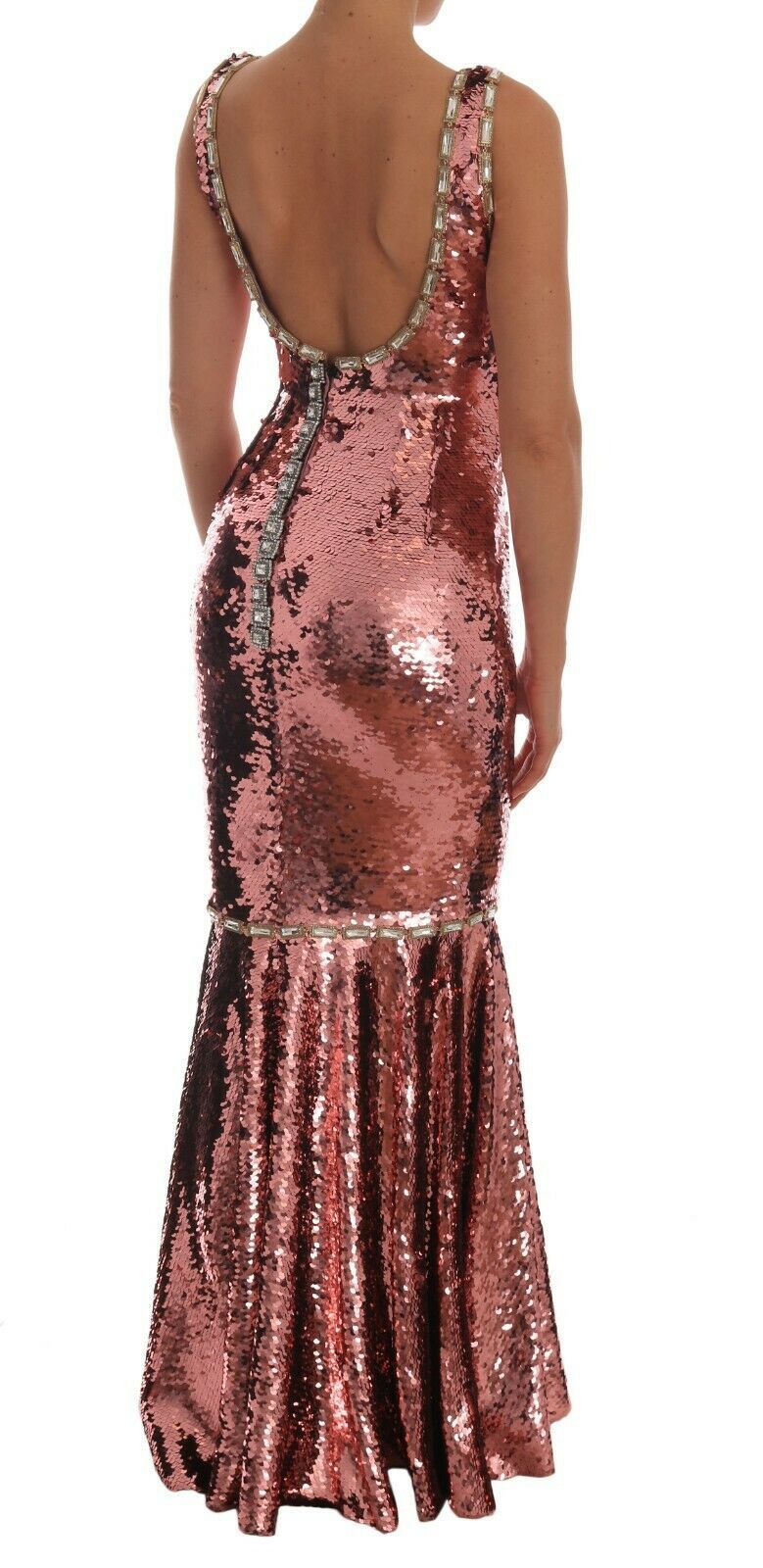 Dolce & Gabbana Pink Sequined Sheath Crystal Dress Gown