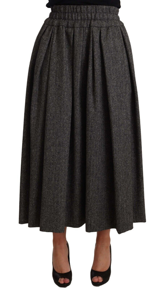 Dolce & Gabbana Gray Wool High Waist A-line PIECE Skirt