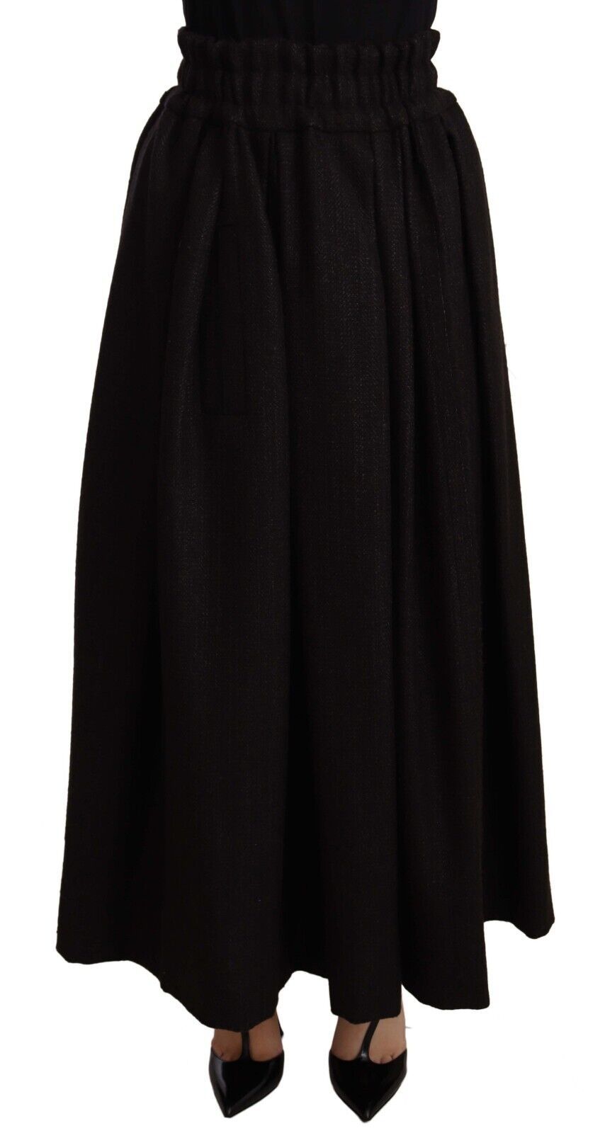 Dolce & Gabbana Black Wool High Waist Maxi PIECE Skirt