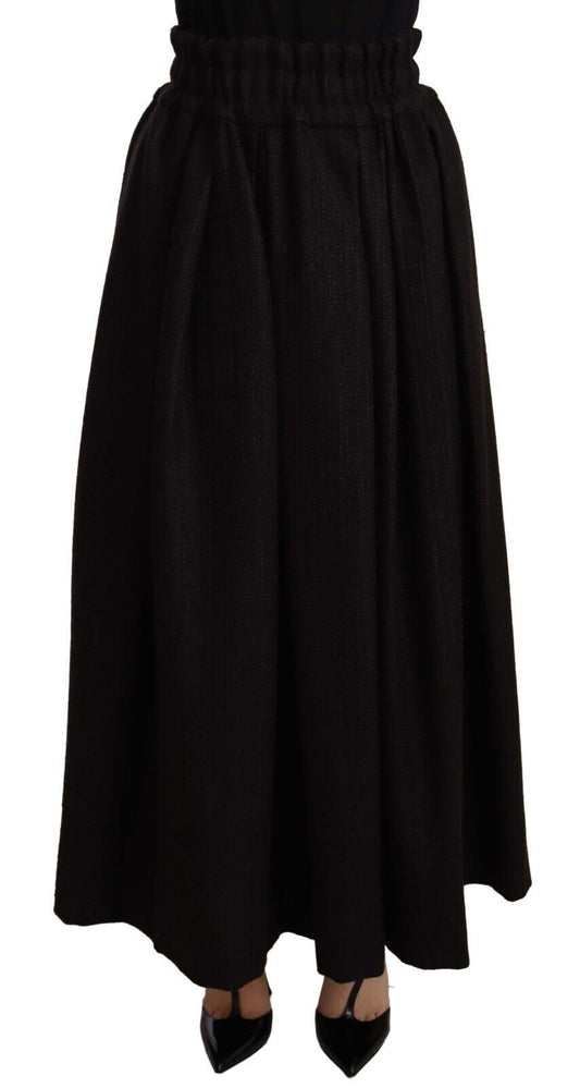 Dolce & Gabbana Black Wool High Waist Maxi PIECE Skirt