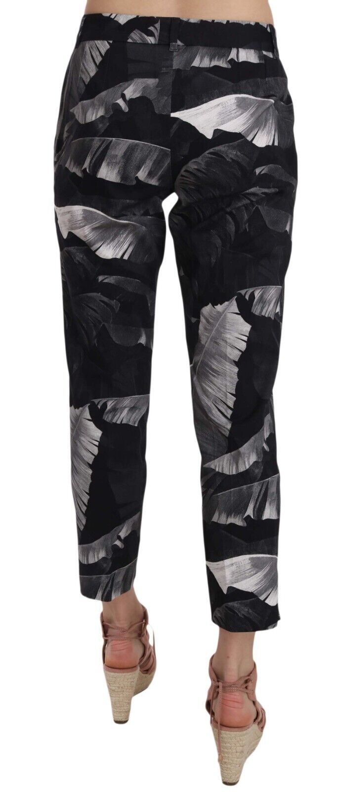 Dolce & Gabbana Black Banana Leaf Print Skinny Capri Pants