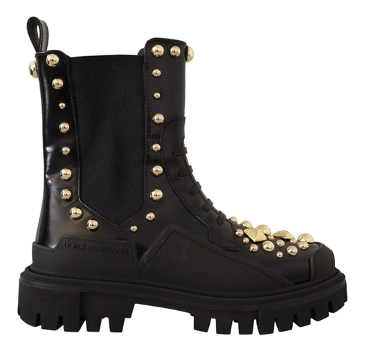 Dolce & Gabbana Black Leather Studded Combat Boots