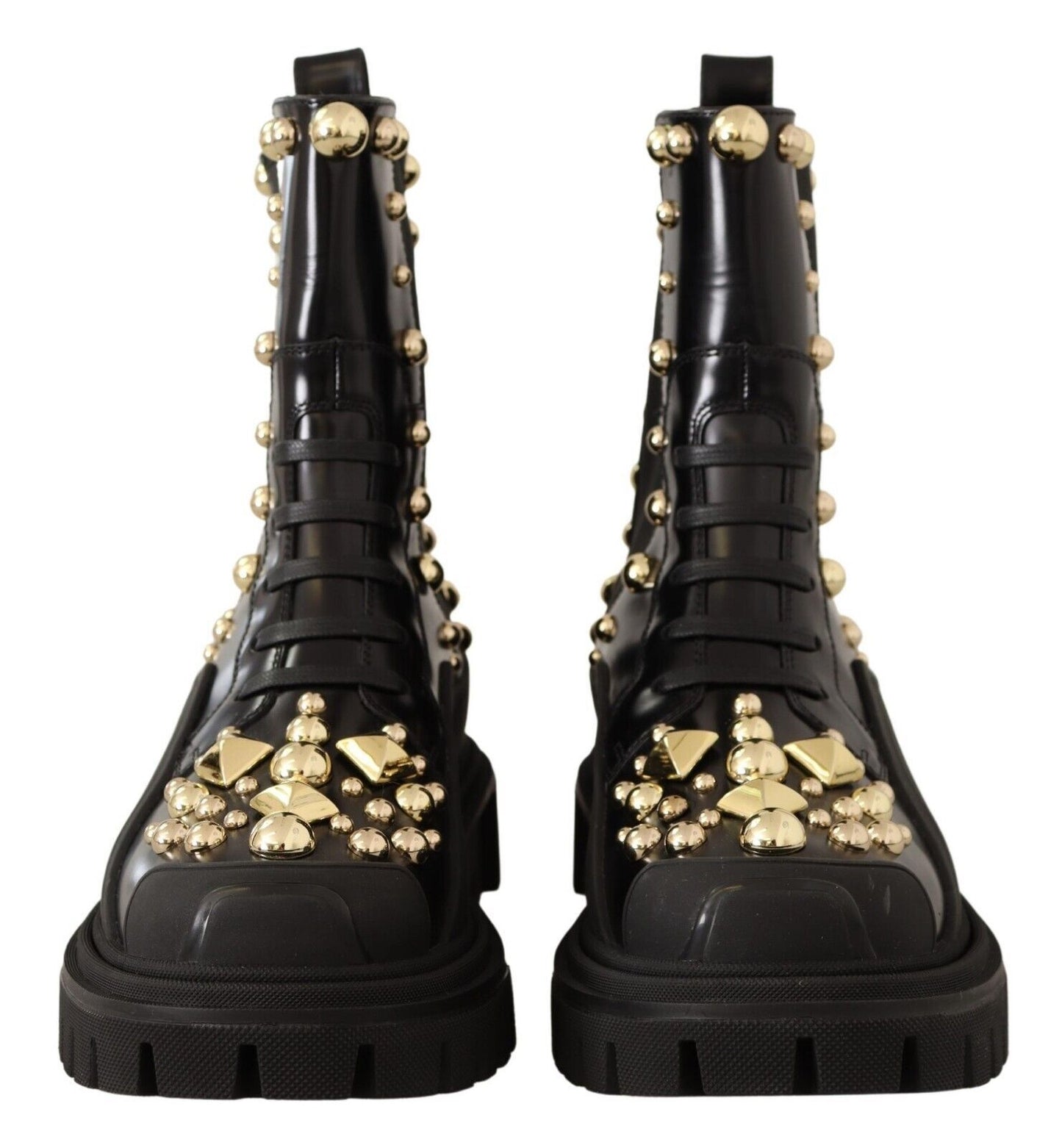 Dolce & Gabbana Black Leather Studded Combat Boots