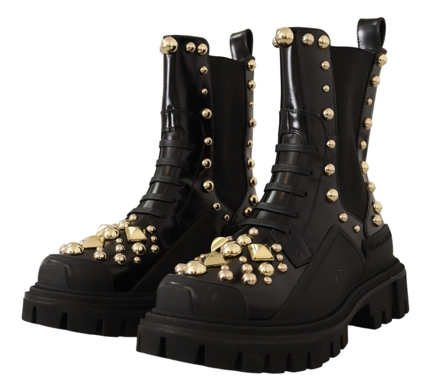 Dolce & Gabbana Black Leather Studded Combat Boots