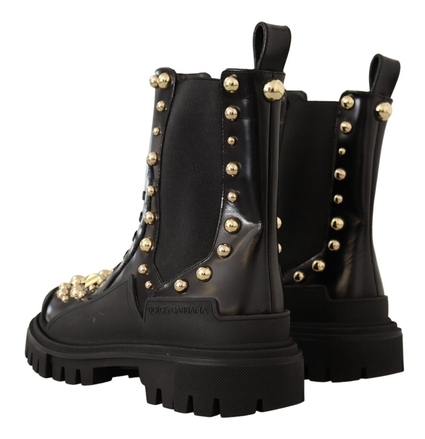 Dolce & Gabbana Black Leather Studded Combat Boots