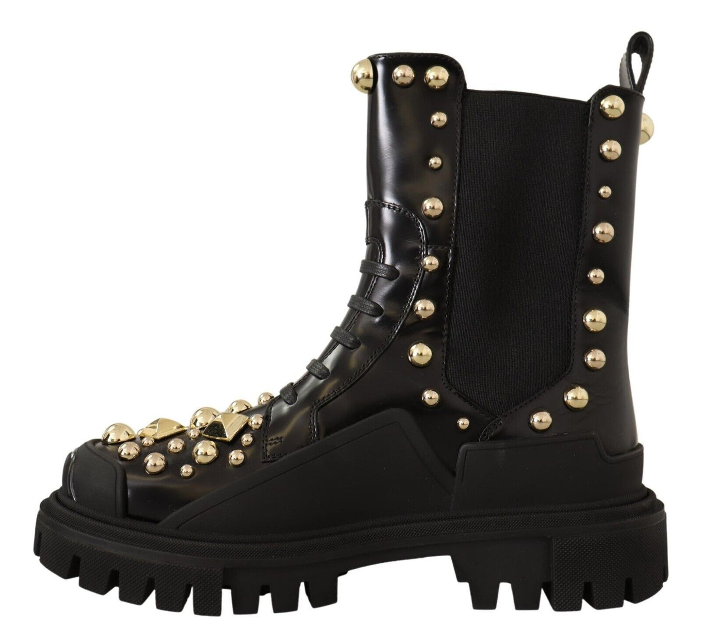 Dolce & Gabbana Black Leather Studded Combat Boots