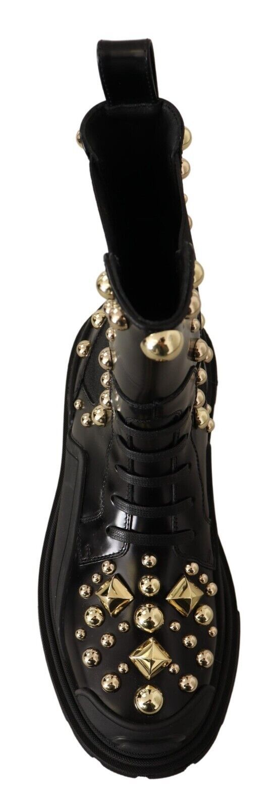 Dolce & Gabbana Black Leather Studded Combat Boots