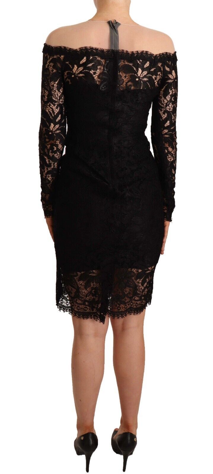 Dolce & Gabbana Black Lace Long Sleeves Knee Length Dress