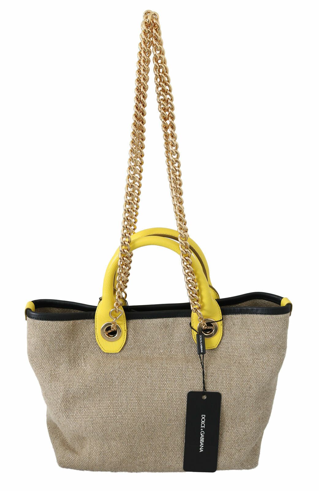 Dolce & Gabbana Beige Gold Chain Strap Shoulder Sling Purse Tote Bag