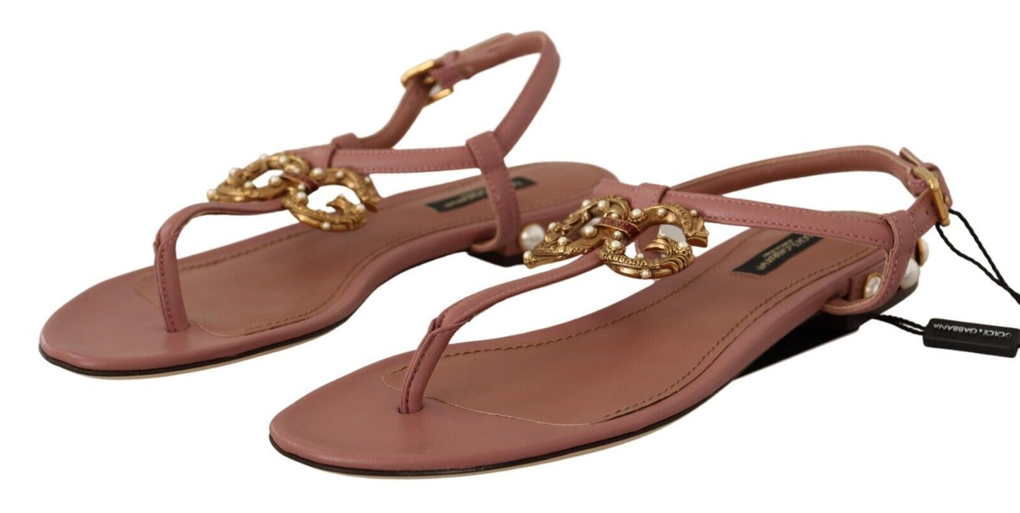 Dolce & Gabbana Pink DG Amore Logo Leather Sandals Shoes