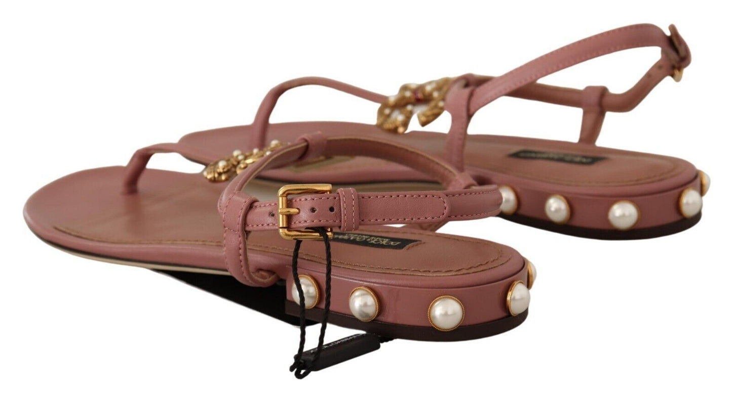 Dolce & Gabbana Pink DG Amore Logo Leather Sandals Shoes