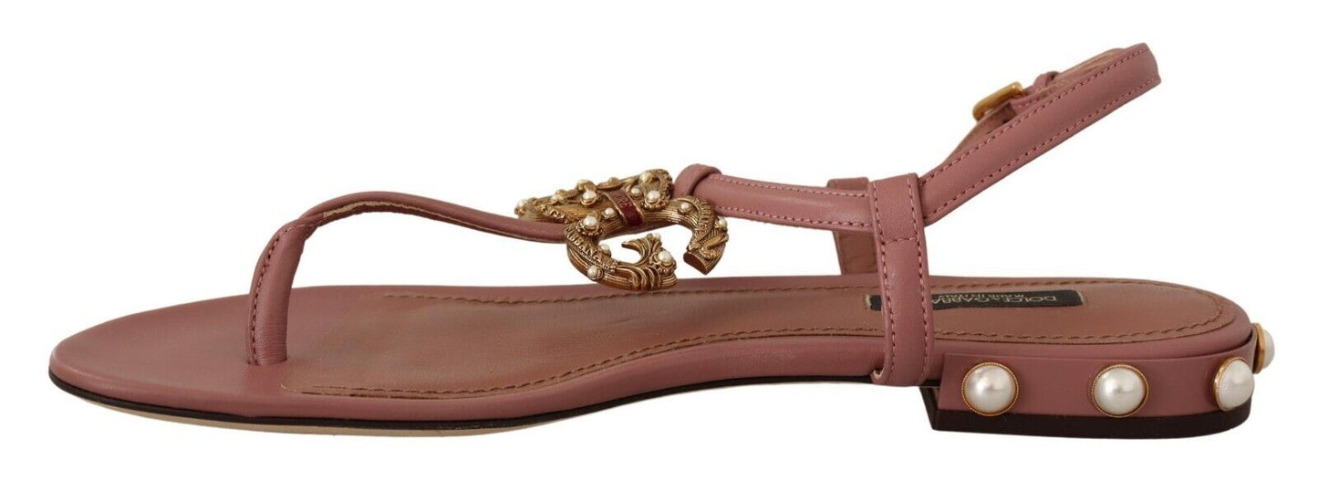 Dolce & Gabbana Pink DG Amore Logo Leather Sandals Shoes