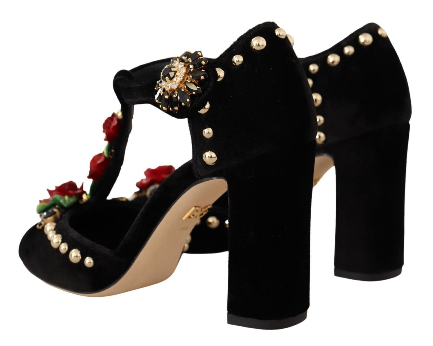 Dolce & Gabbana Black Mary Jane Pumps Roses Crystals Shoes