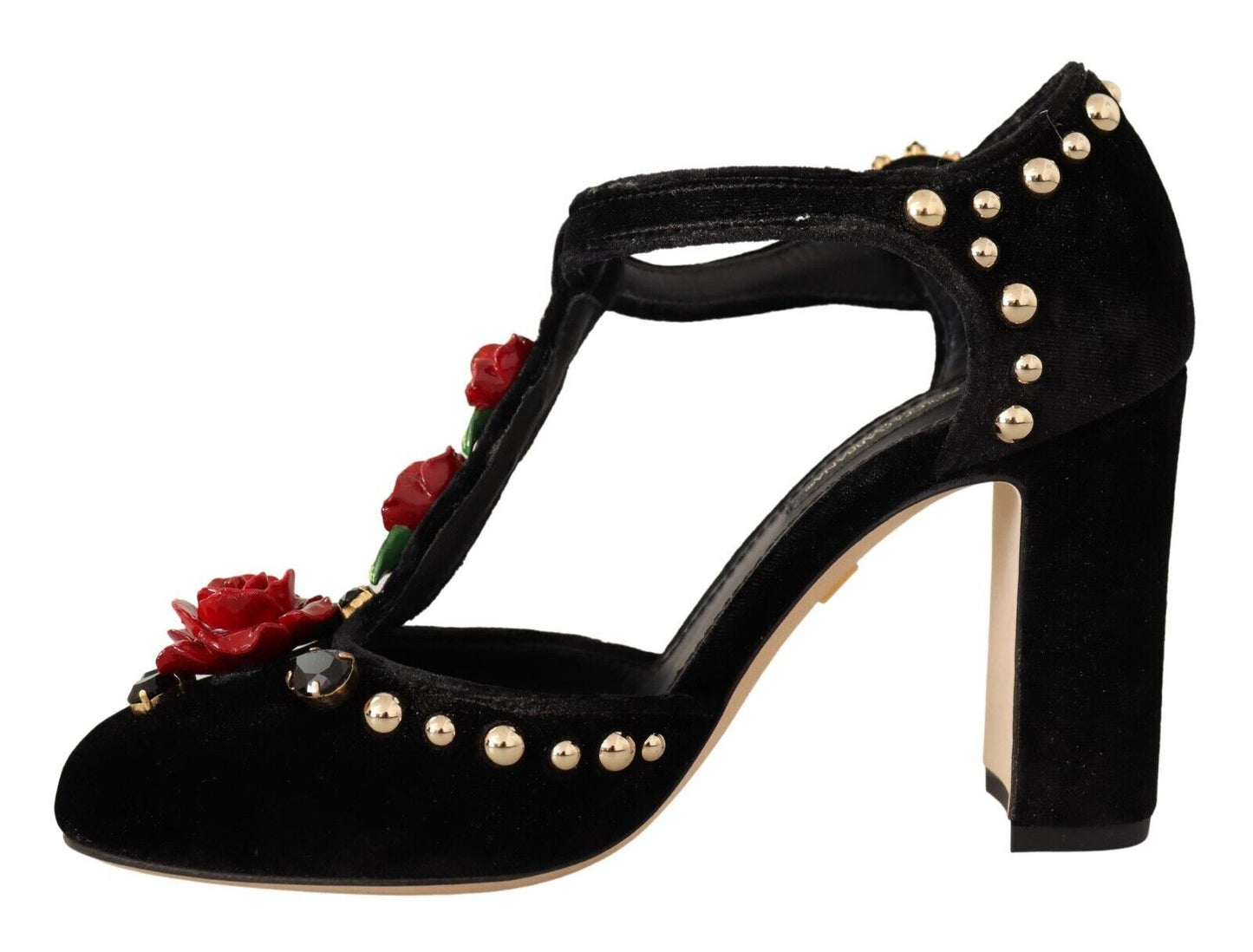 Dolce & Gabbana Black Mary Jane Pumps Roses Crystals Shoes