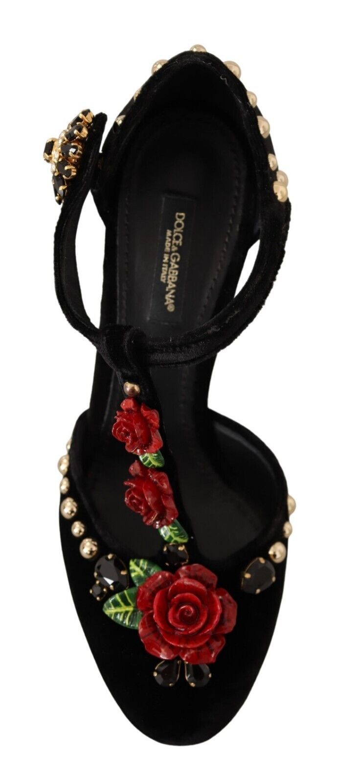 Dolce & Gabbana Black Mary Jane Pumps Roses Crystals Shoes