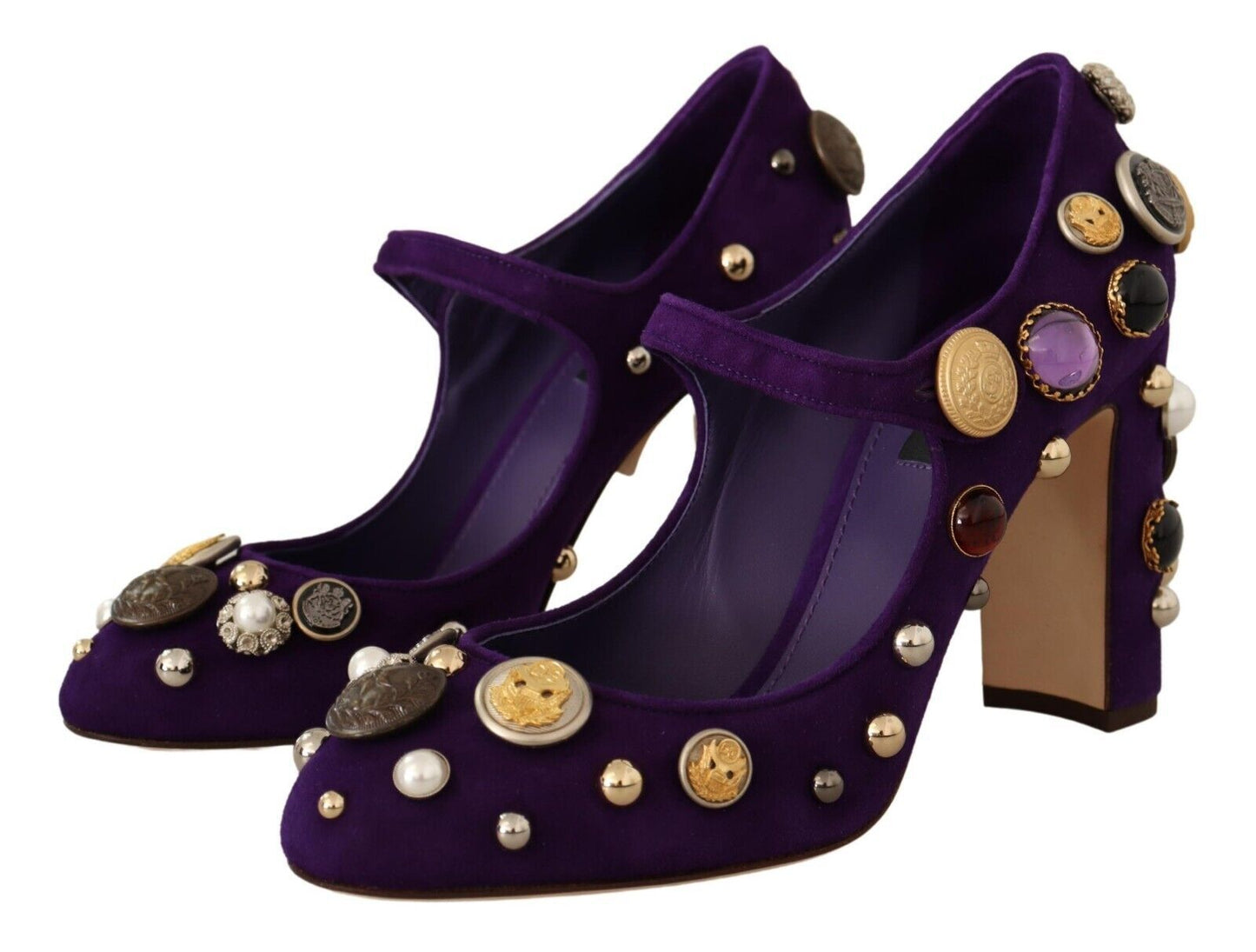 Dolce & Gabbana Purple Suede Embellished Pump Mary Jane Shoes