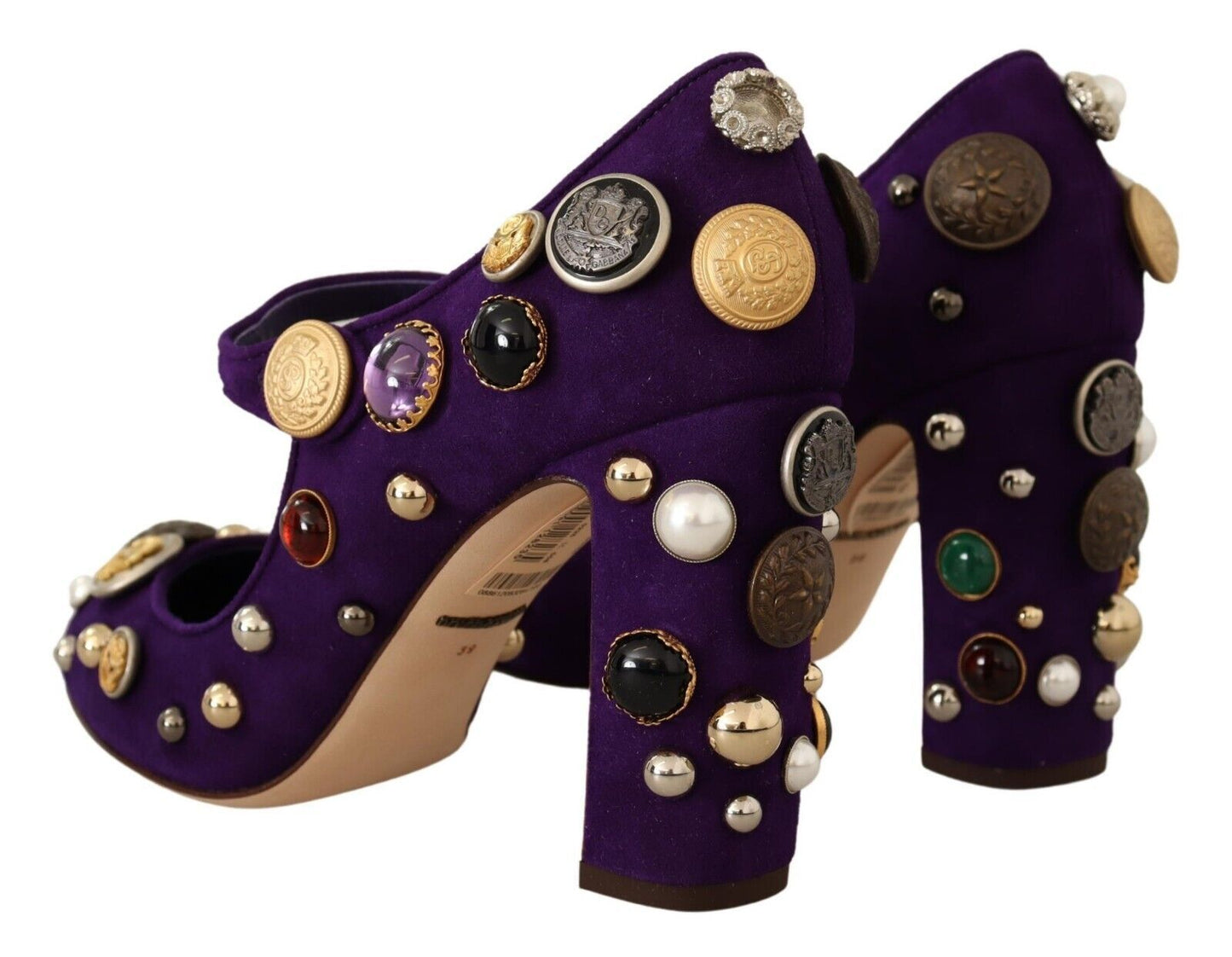 Dolce & Gabbana Purple Suede Embellished Pump Mary Jane Shoes