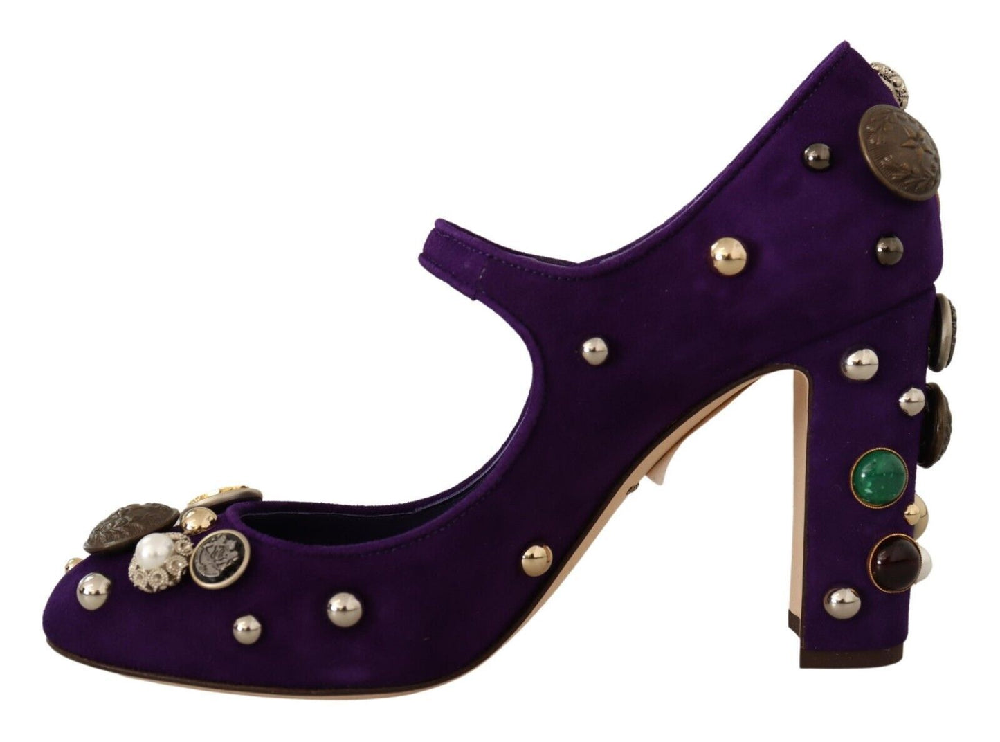 Dolce & Gabbana Purple Suede Embellished Pump Mary Jane Shoes